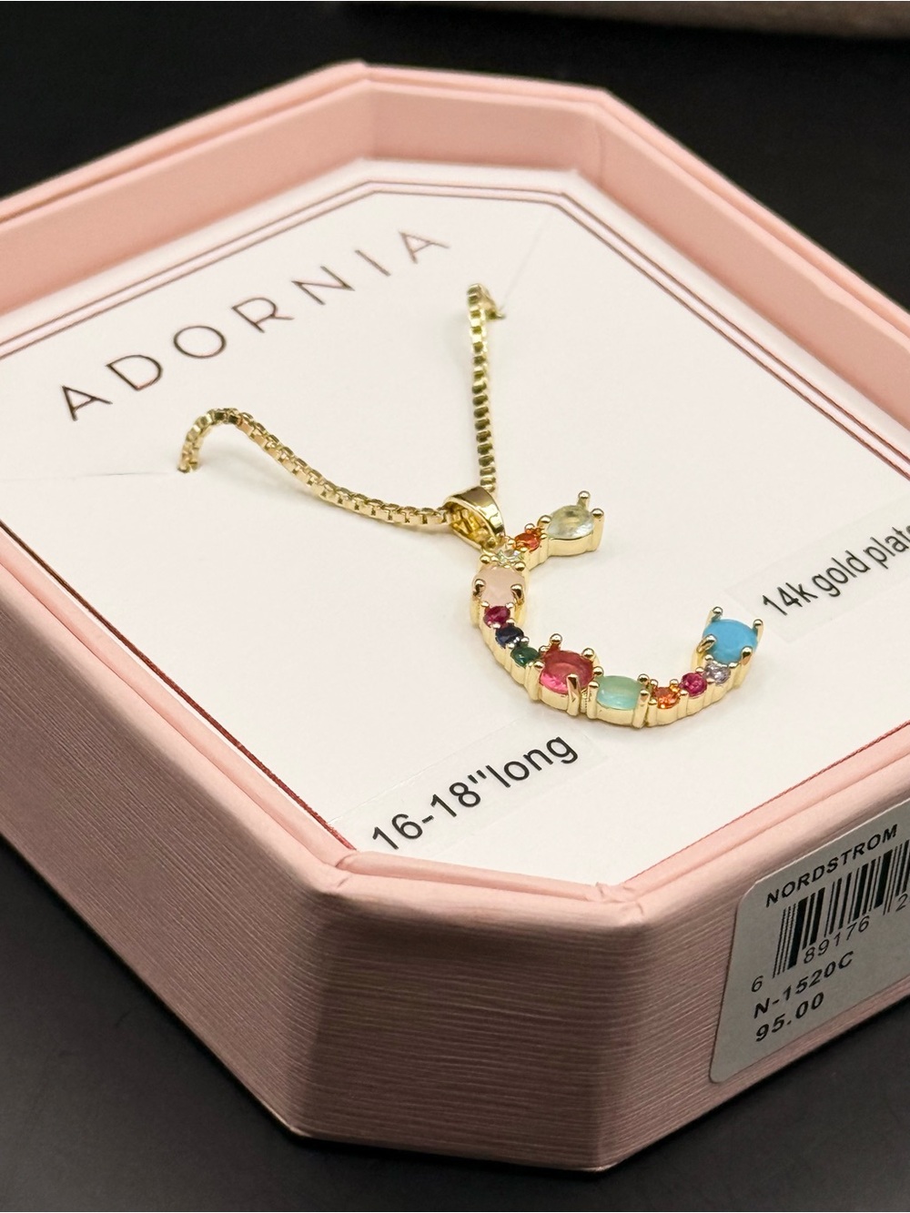 Adornia 14K Gold-Plated Multi Color Stone Initial C Necklace